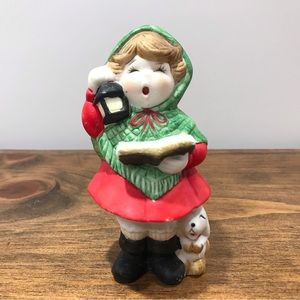 Vintage Jasco Singing Holiday Caroller Girl With Dog Porcelain Potpourri Figure